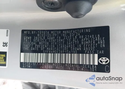 2024 Toyota Corolla Le from USA, damaged, VIN 5YFB4MDE2RP154190